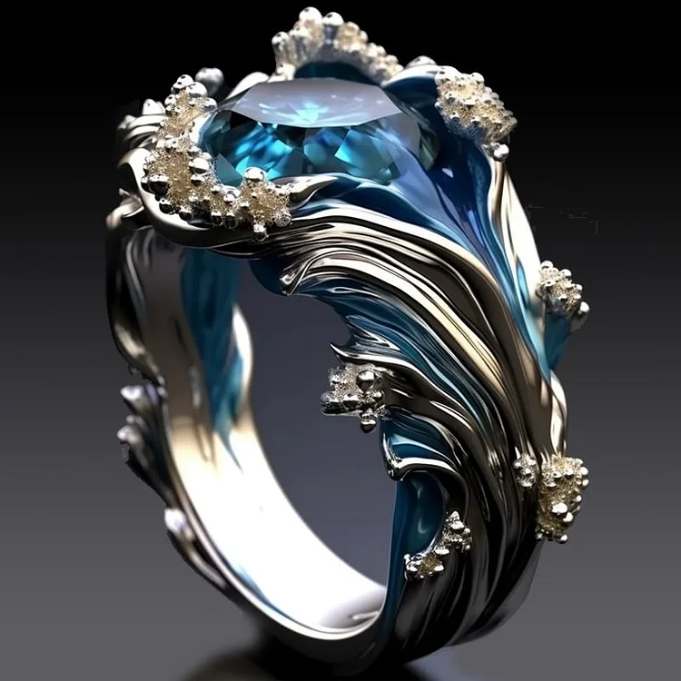 Anillo Rhodus Vintage Olas Oceánicas