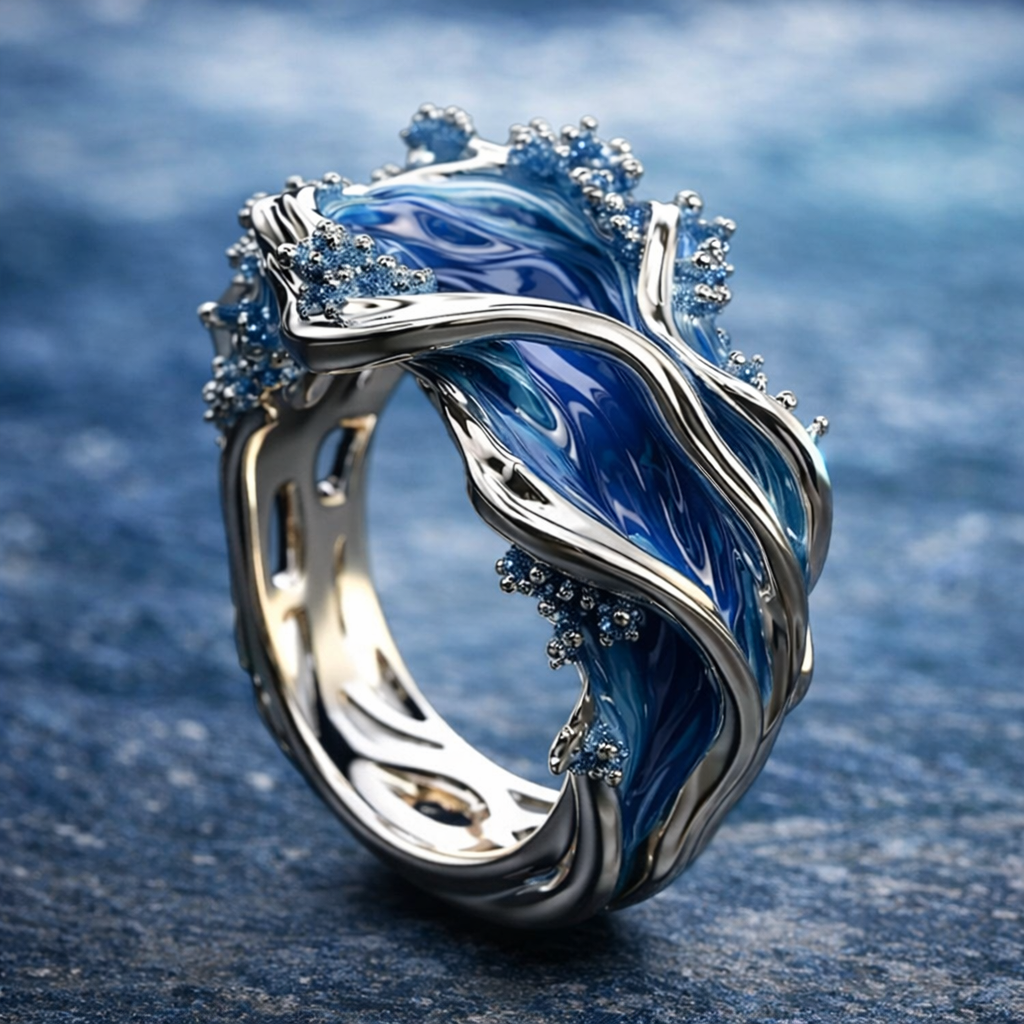 Anillo Vintage Dorado con Onda Oceánica