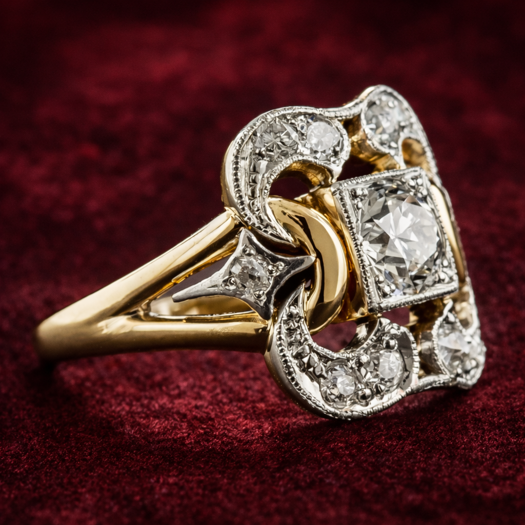 Anillo Vintage Dorado con Zirconia