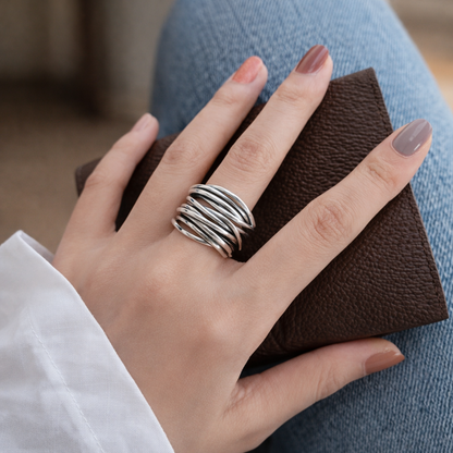 Anillo ajustable en capas de Plata