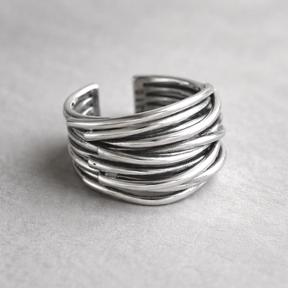 Anillo ajustable en capas de Plata