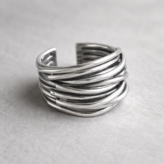 Anillo ajustable en capas de Plata