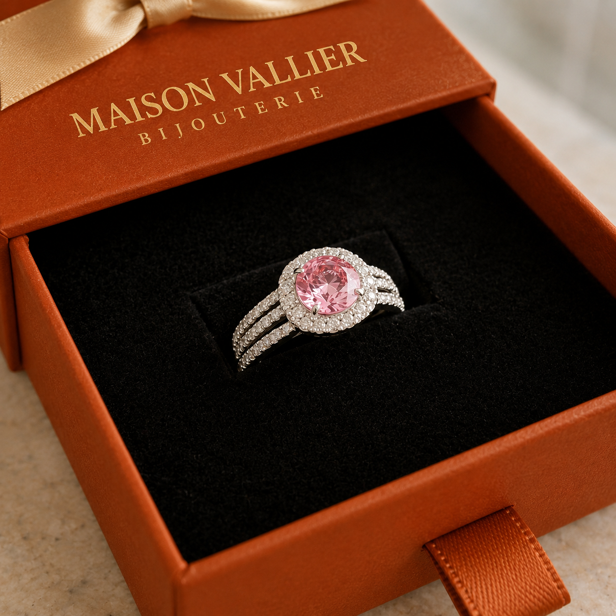 Anillo con corona de oro rosa y oro blanco