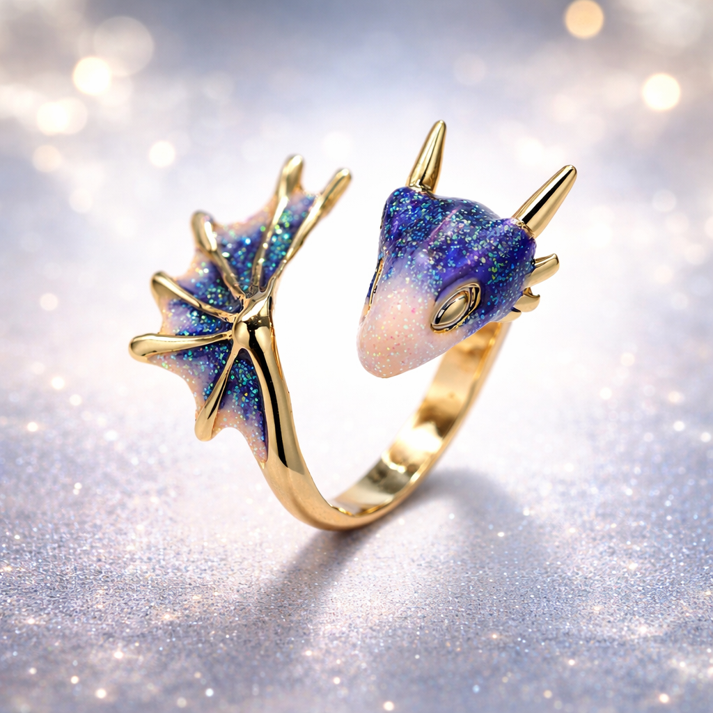 Anillo de dragón ajustable en plata y esmalte hecho a mano
