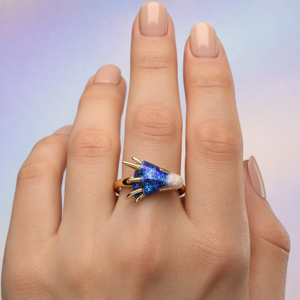Anillo de dragón ajustable en plata y esmalte hecho a mano