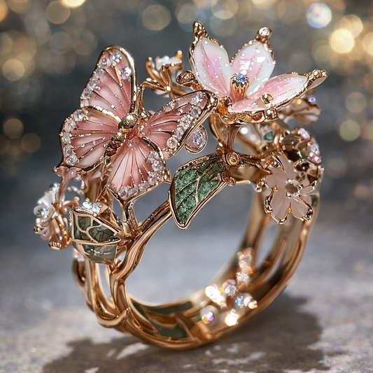 Anillo en mariposa brillante de la naturaleza con zirconia