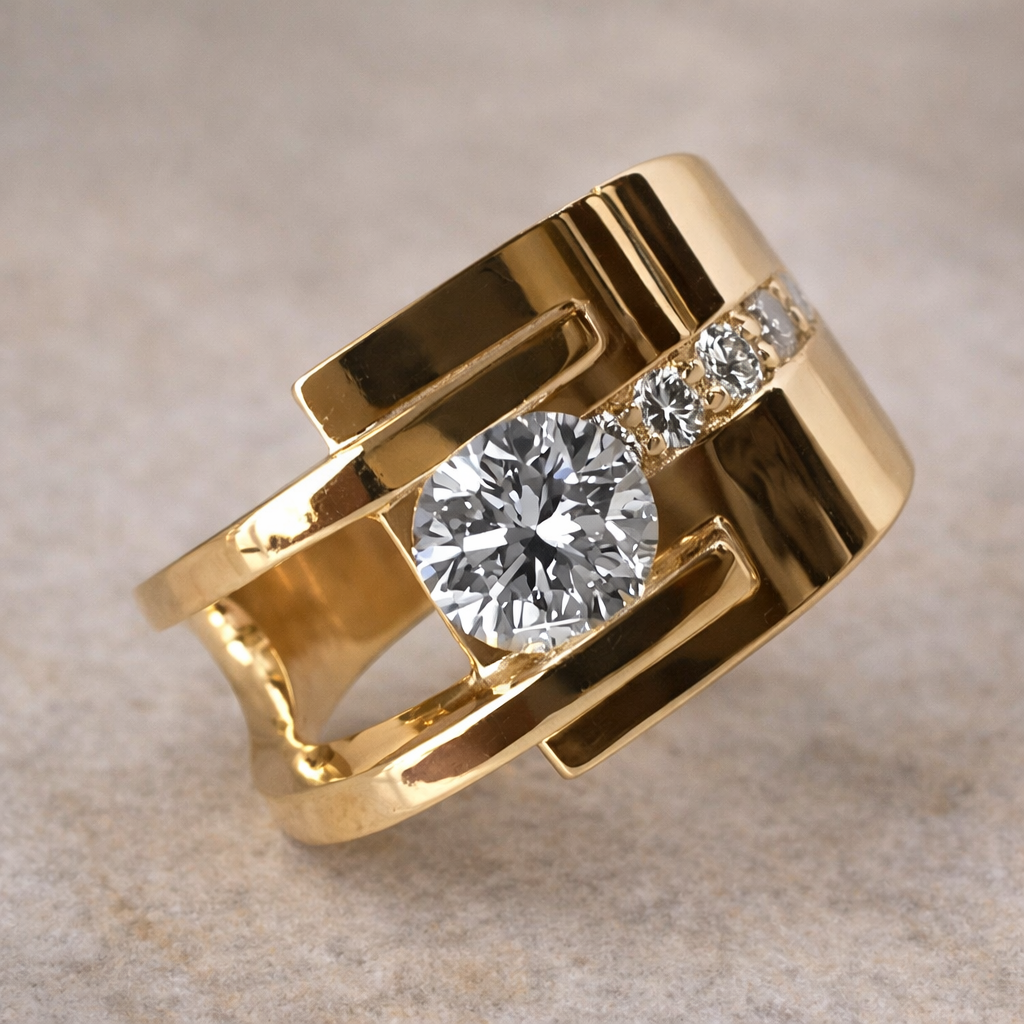 Anillo irregular Retro-Oro con zirconia