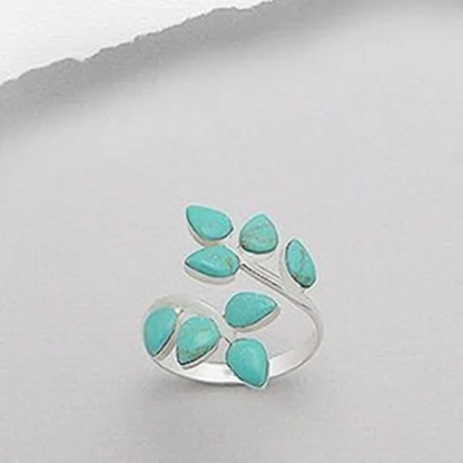 Anillo retro con hoja de turquesa
