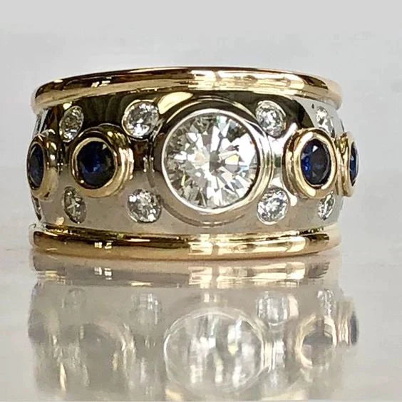 Anillo retro con recubrimiento de zirconia dorada