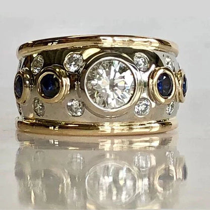Anillo retro con recubrimiento de zirconia dorada