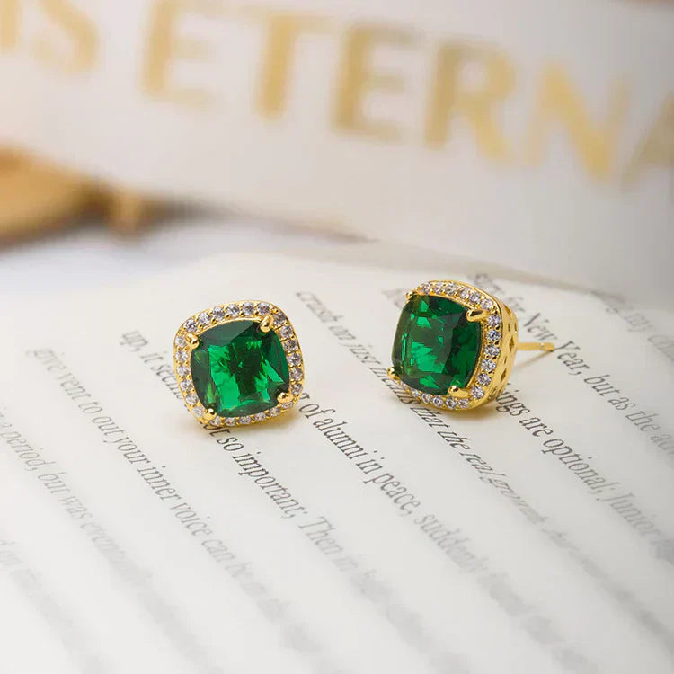 Aretes "Karina" con piedra esmeralda