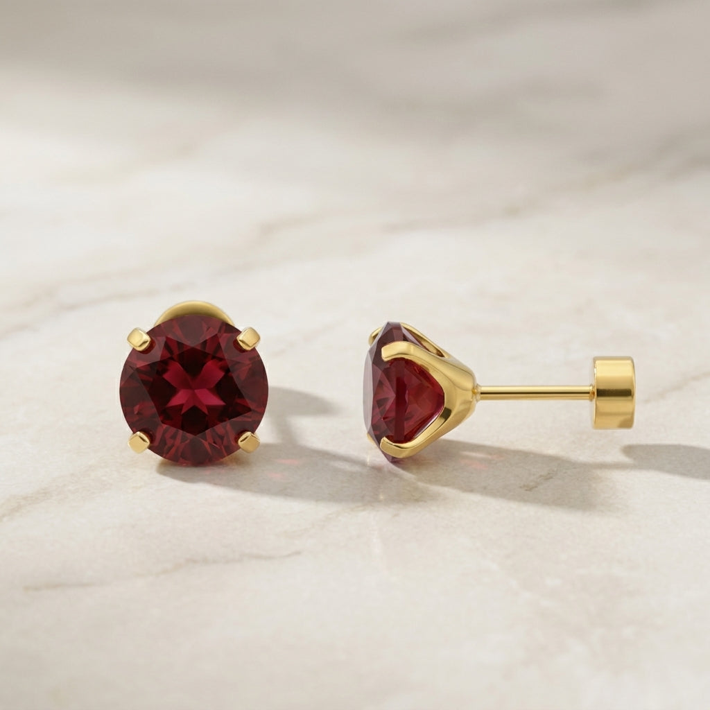 Aretes Rubí Redondo | Oro