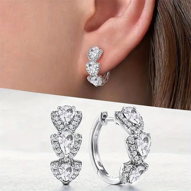 Aretes a rayas con cristal brillante