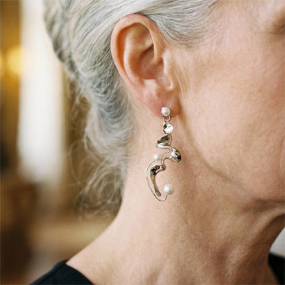Aretes abstractos vintage de plata con perlas