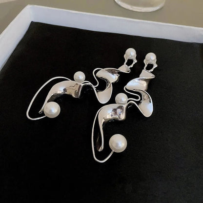 Aretes abstractos vintage de plata con perlas