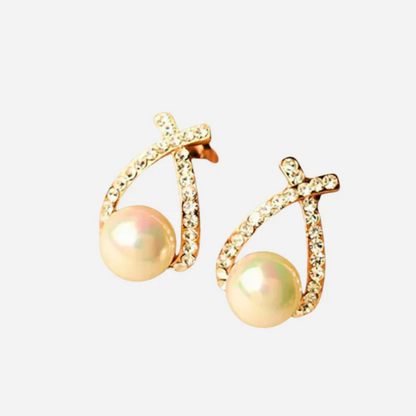 Aretes con perlas y cristales trenzados