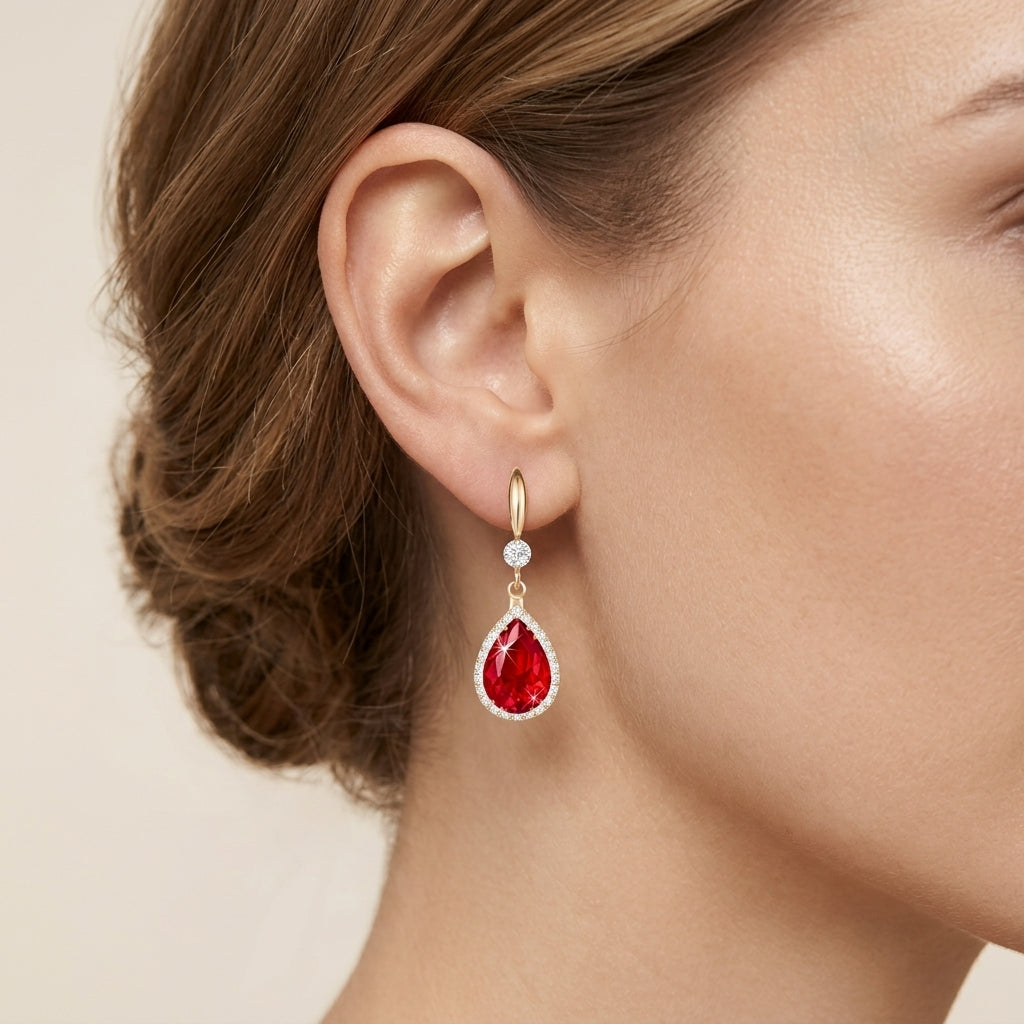 Aretes de gota de rubí