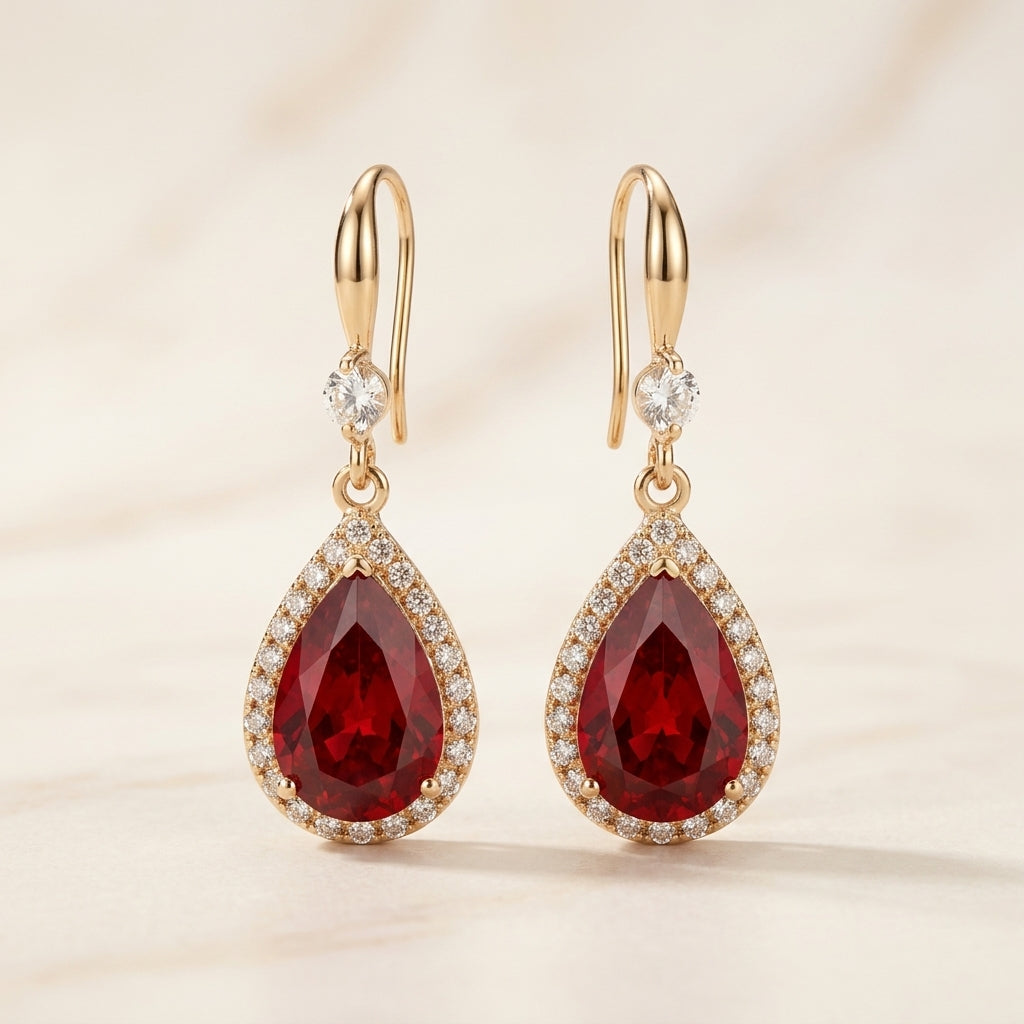 Aretes de gota de rubí