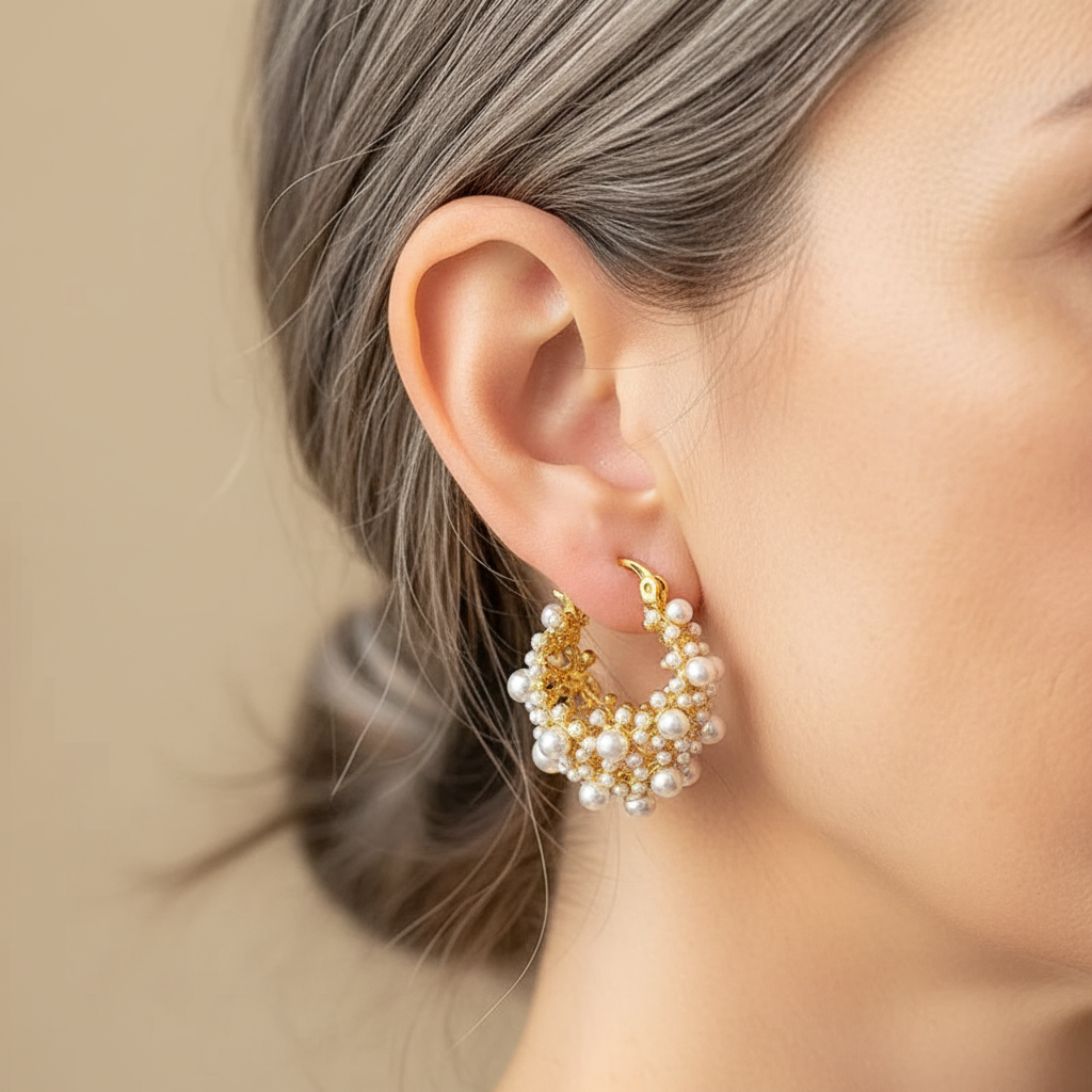 Aretes de oro de diseño vintage con perlas