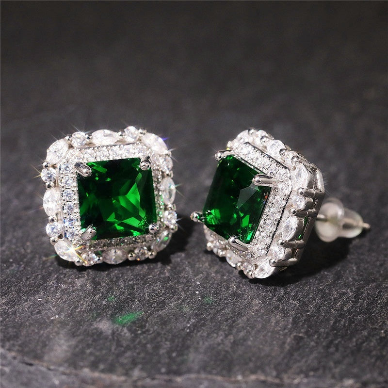 Aretes de zirconia y esmeralda