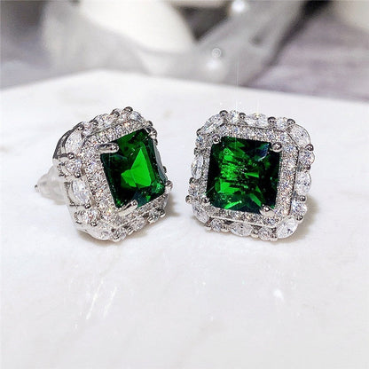 Aretes de zirconia y esmeralda