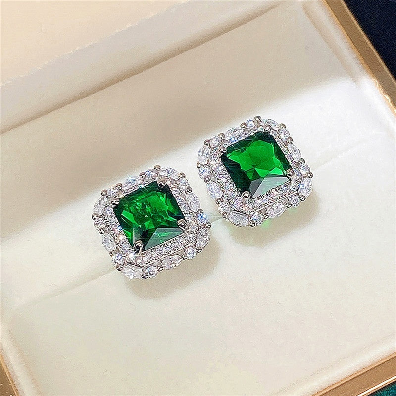 Aretes de zirconia y esmeralda