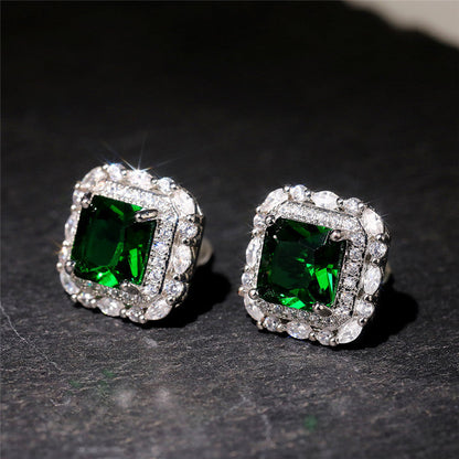 Aretes de zirconia y esmeralda