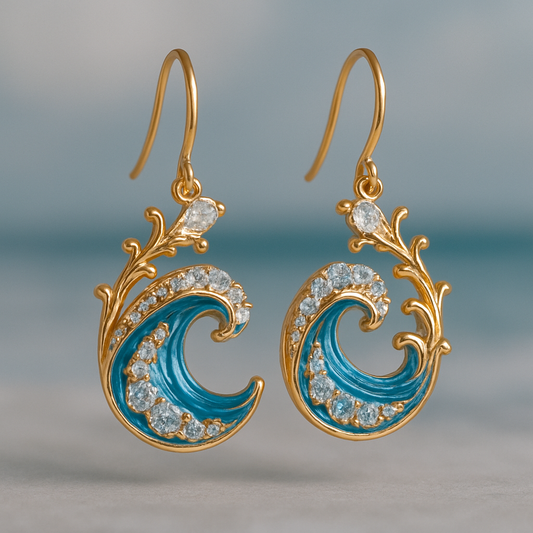 Aretes dorados con olas radiantes
