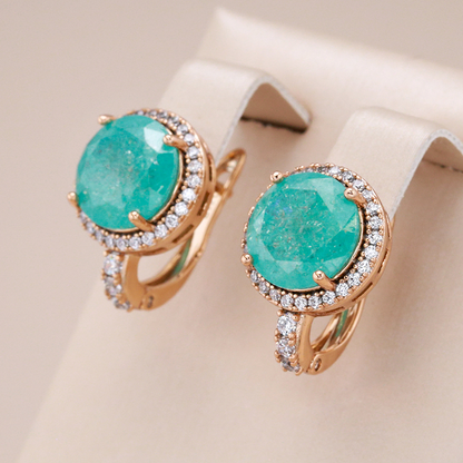 Aretes elegantes de oro con turquesa y ópalo