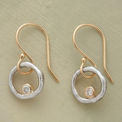 Aretes retro de oro y plata con zirconia