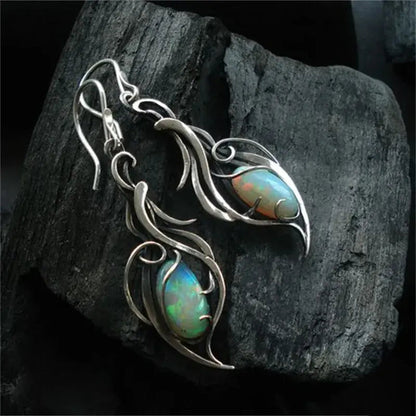 Aretes retro de plata con ópalo azul