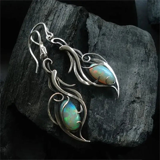 Aretes retro de plata con ópalo azul