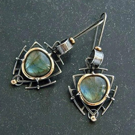 Aretes retro de plata y oro con labradorita