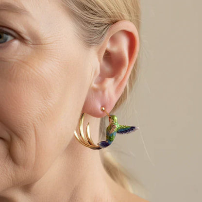 Aretes vintage con colibrí de esmalte