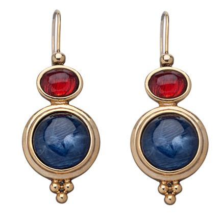 Aretes vintage con piedras azules y rojas