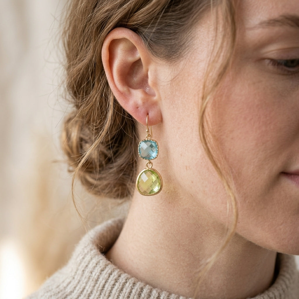 Aretes vintage con turquesa y piedra de luna