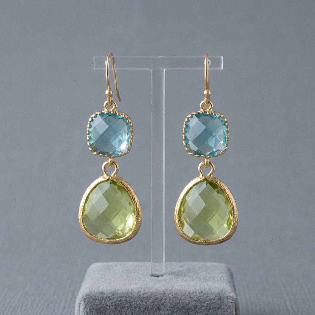 Aretes vintage con turquesa y piedra de luna
