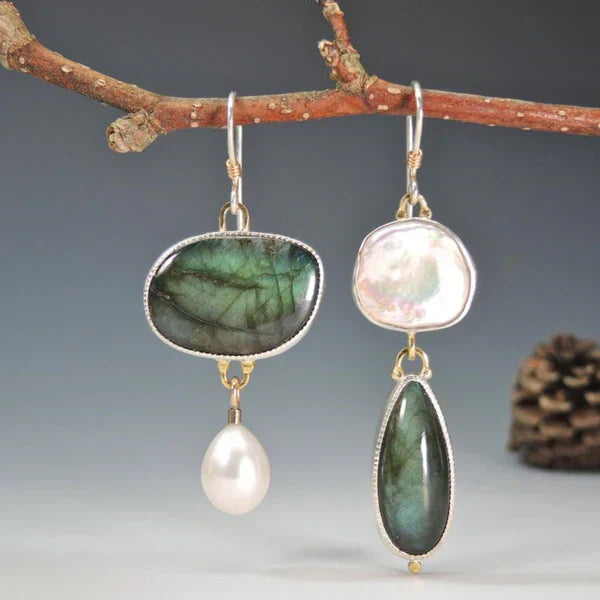 Aretes vintage de piedra natural en plata