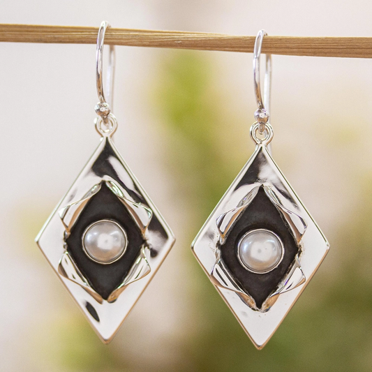 Aretes vintage de plata con perlas integradas
