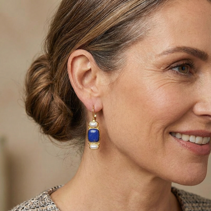 Aretes vintage en azul y oro