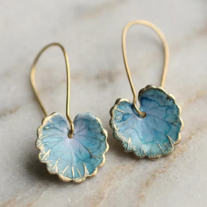 Aretes vintage en forma de hoja azul