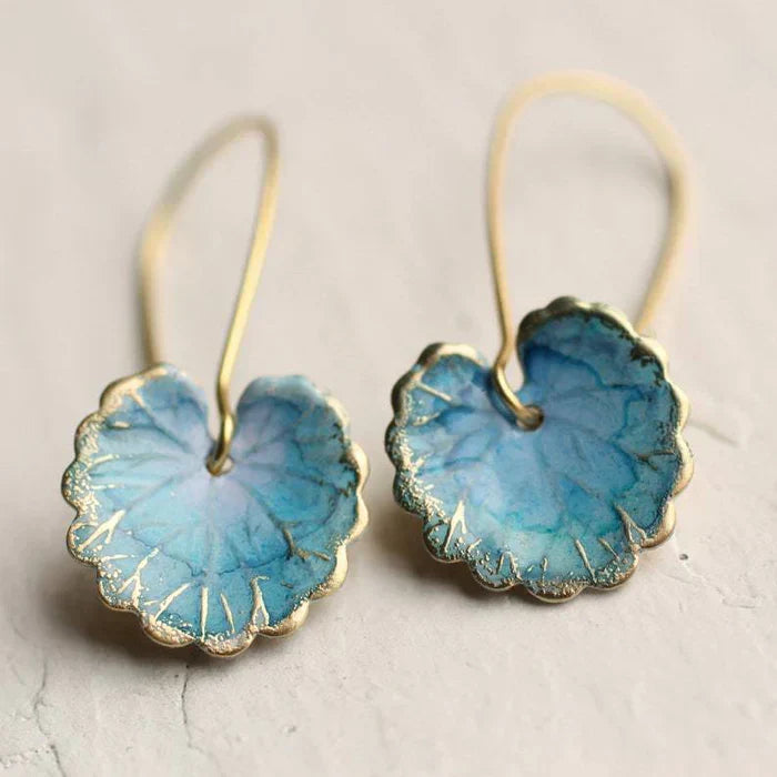 Aretes vintage en forma de hoja azul