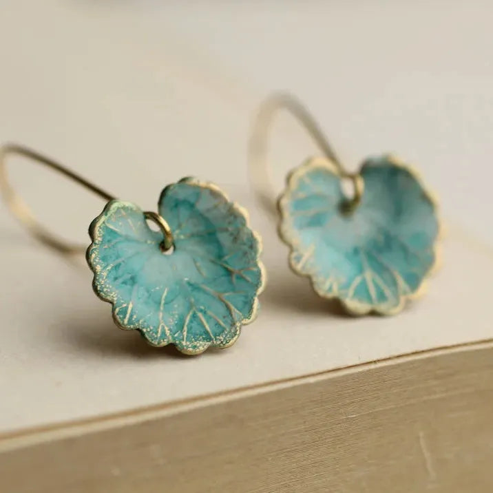 Aretes vintage en forma de hoja azul
