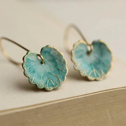 Aretes vintage en forma de hoja azul