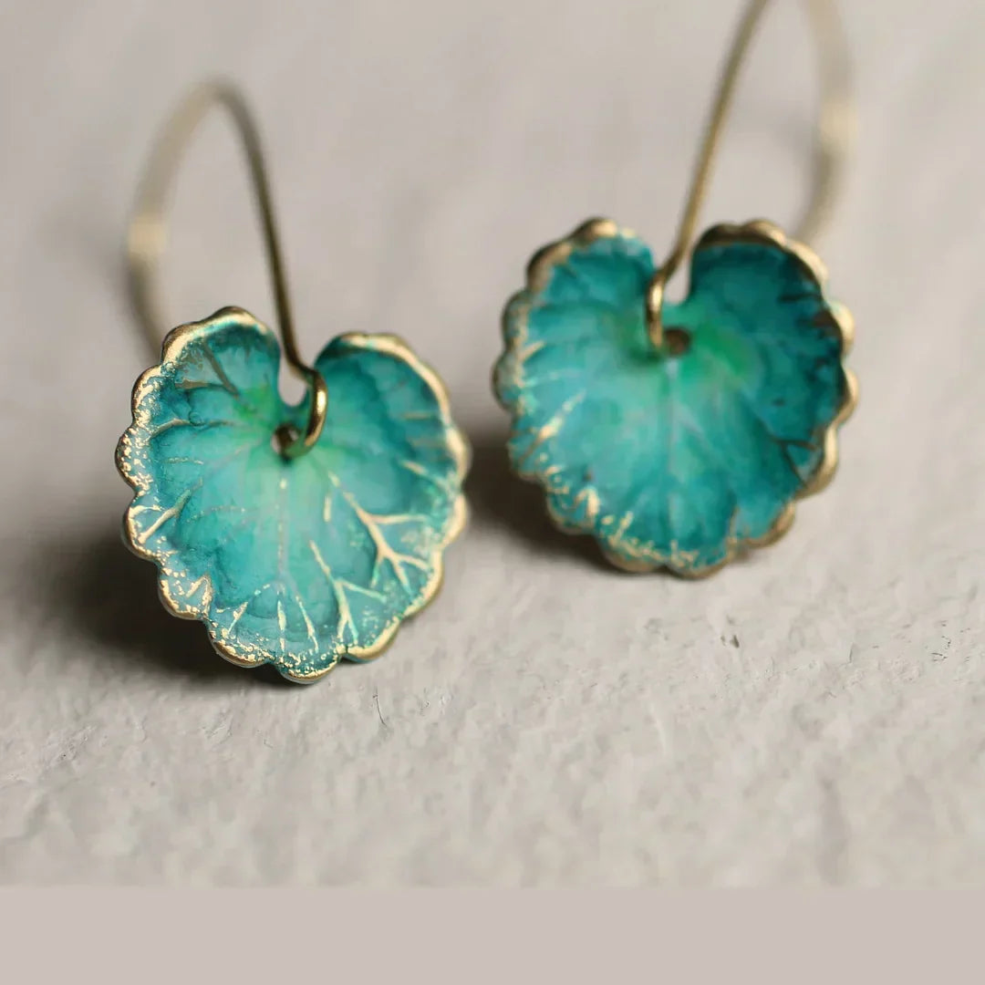 Aretes vintage en forma de hoja azul