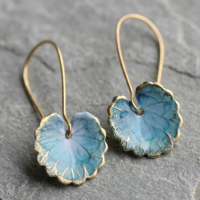 Aretes vintage en forma de hoja azul
