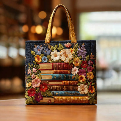 Bolsa Artesanal | Diseño Floral y de Libros