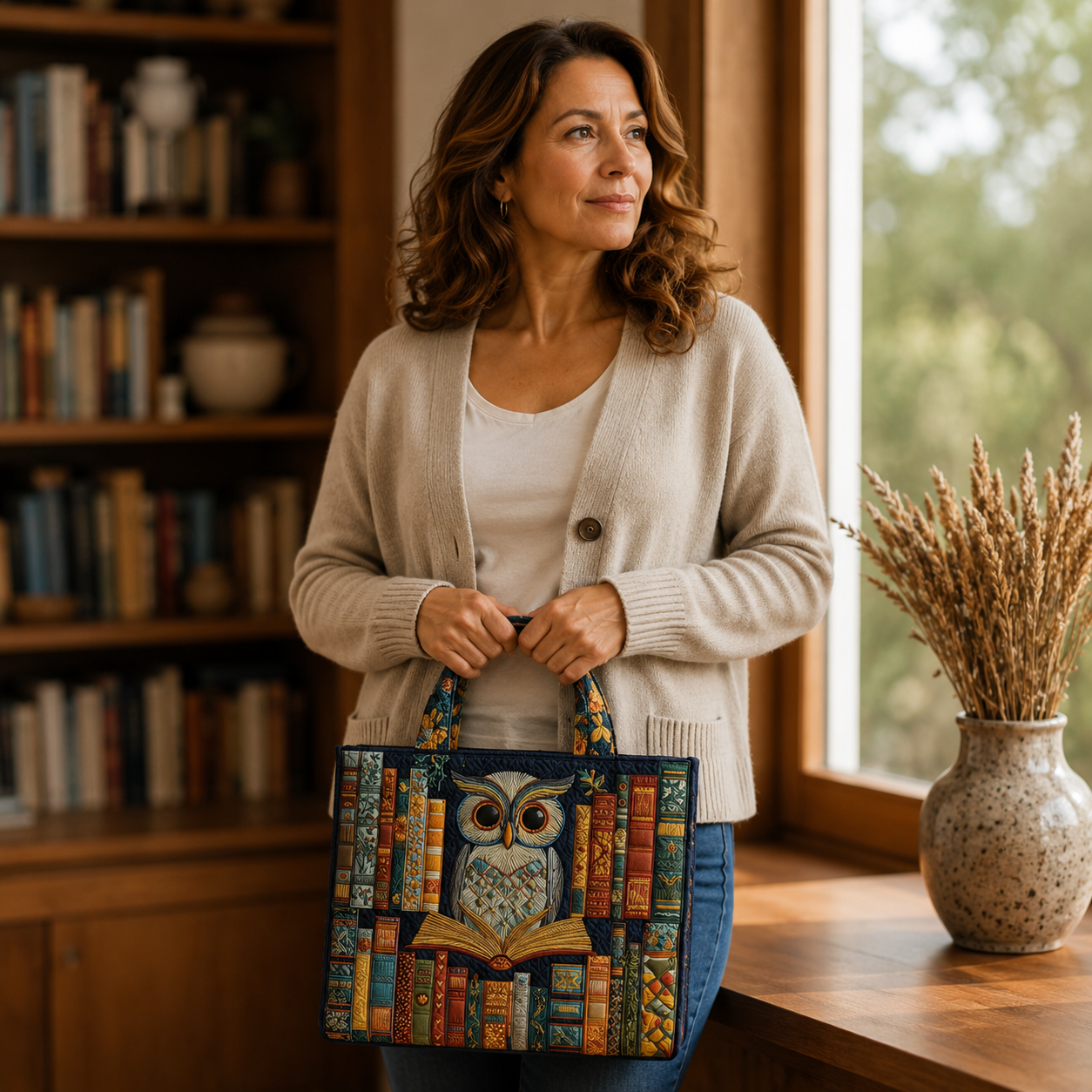 Bolsa Artesanal | Búho y Libros Antiguos