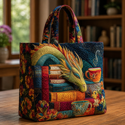 Bolsa Artesanal | Dragón Leyendo Libros y Tazas