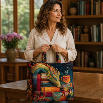 Bolsa Artesanal | Dragón Leyendo Libros y Tazas